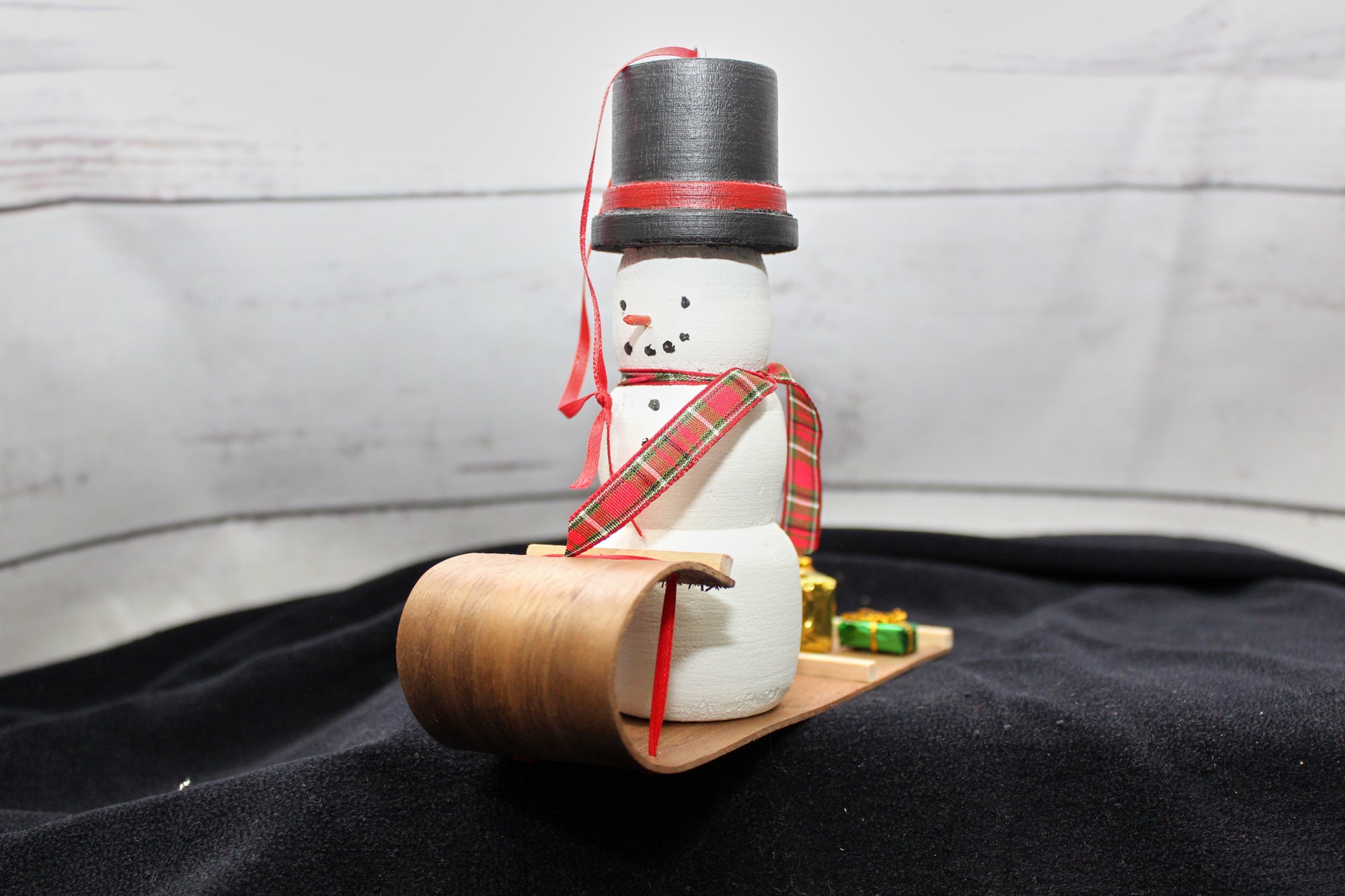 Snowman on walnut sled Sold Out